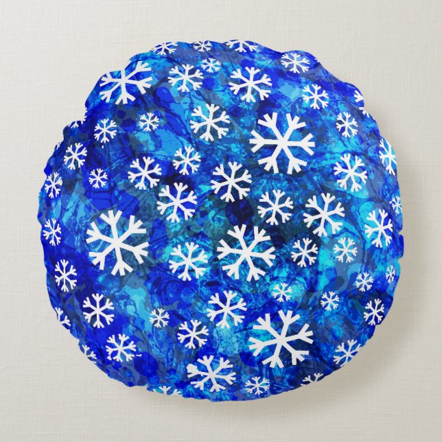 Snowflake Abstract: Vintage Seamless Pattern. Round Cushion (Front)