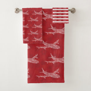Snowflake Aeroplane on red. Bath Towel Set