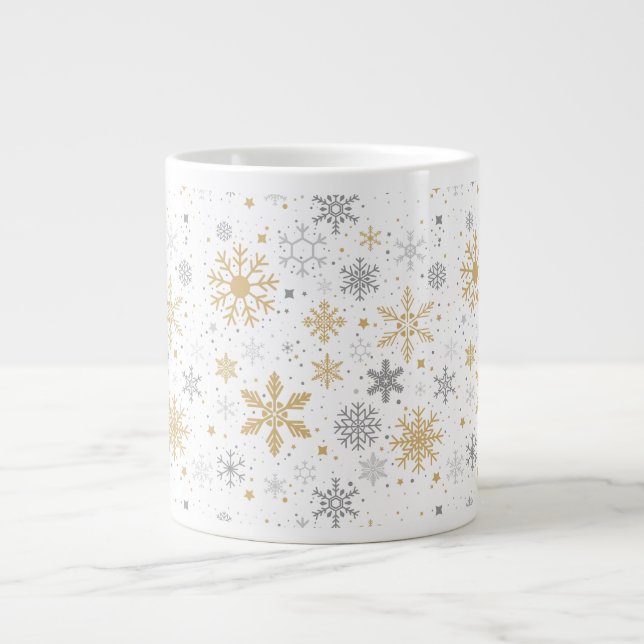 Snowflake And Circle Seamless Pattern Large Coffee Mug (Front)