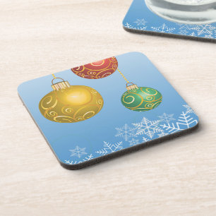 Snowflake and Red, Yellow, Green Christmas Ball Coaster