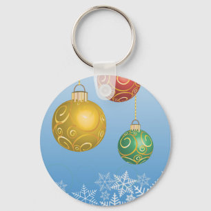 Snowflake and Red, Yellow, Green Christmas Ball Key Ring