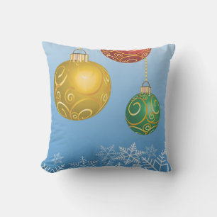 Snowflake and Red, Yellow, Green Christmas Cushion