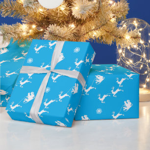 Snowflake and Santa with Sleigh on BLUE Wrapping Paper