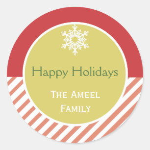 Snowflake and Stripe   Red Holiday Stickers