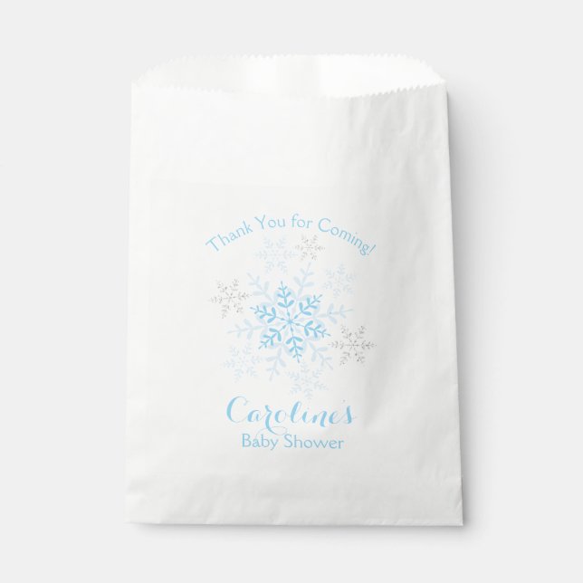 Snowflake Baby Boy Shower Winter Blue Silver Favour Bag (Front)