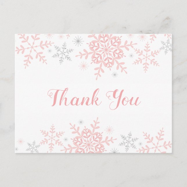 Snowflake Baby Girl Shower Thank You Postcard (Front)