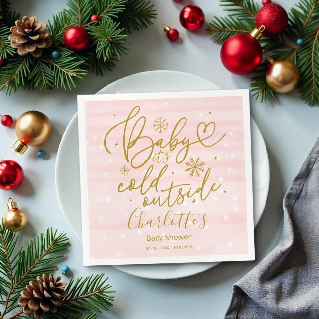 Snowflake Baby It's Cold Outside Girl Baby Shower Napkin (Creator Uploaded)