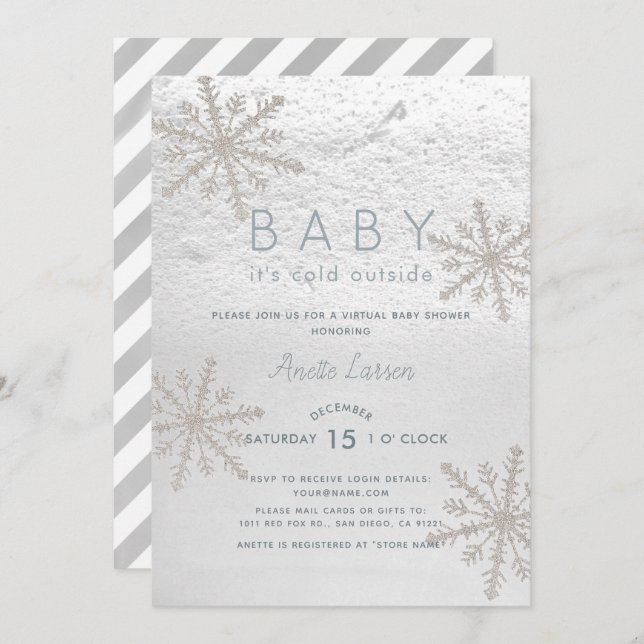 Snowflake Baby Its Cold Virtual Baby Shower Invitation (Front/Back)