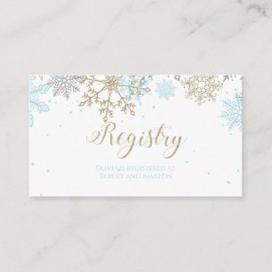 Snowflake Baby Registry Blue Gold Enclosure Card