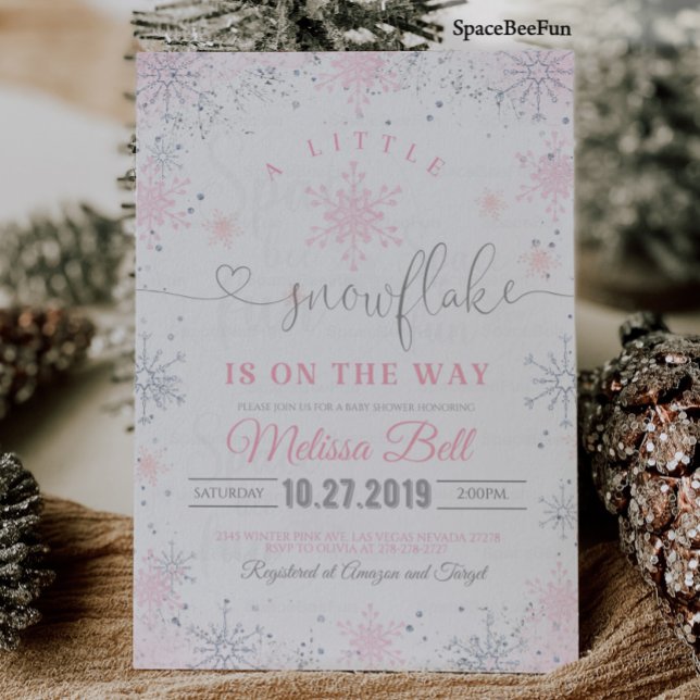 Snowflake Baby Shower Invitation A little Is on  (Snowflake Baby Shower Invitation Theme A little Snowflake is on the Way It's Cold Outside Winter )