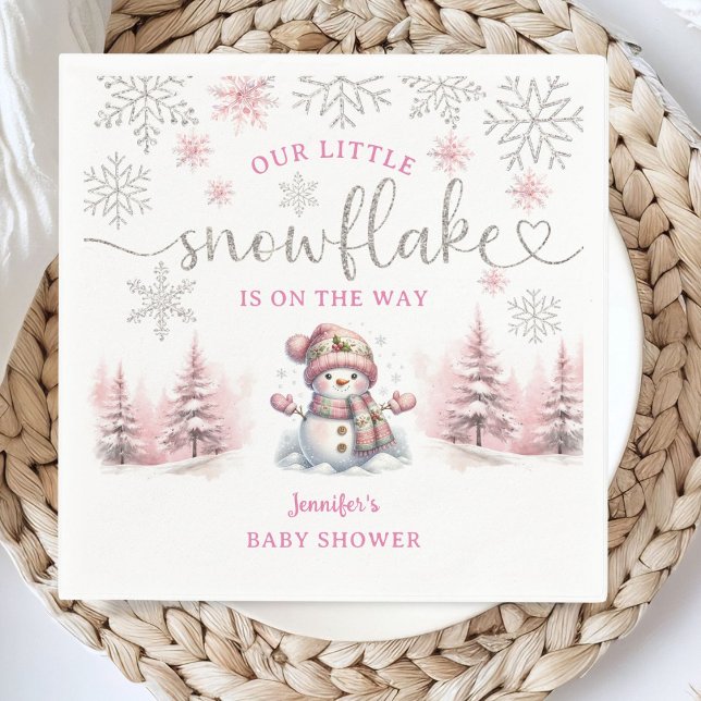 Snowflake Baby Shower Pink Girl Paper Napkin (Creator Uploaded)