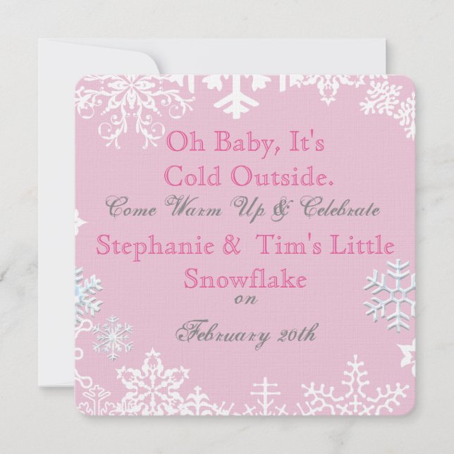 Snowflake Baby Shower Pink Invitation (Front)
