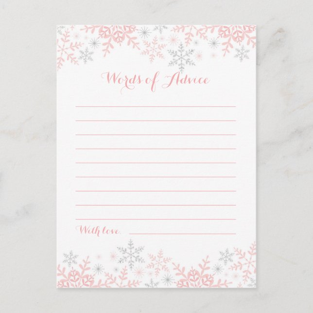 Snowflake Baby Shower Words of Advice Card (Front)