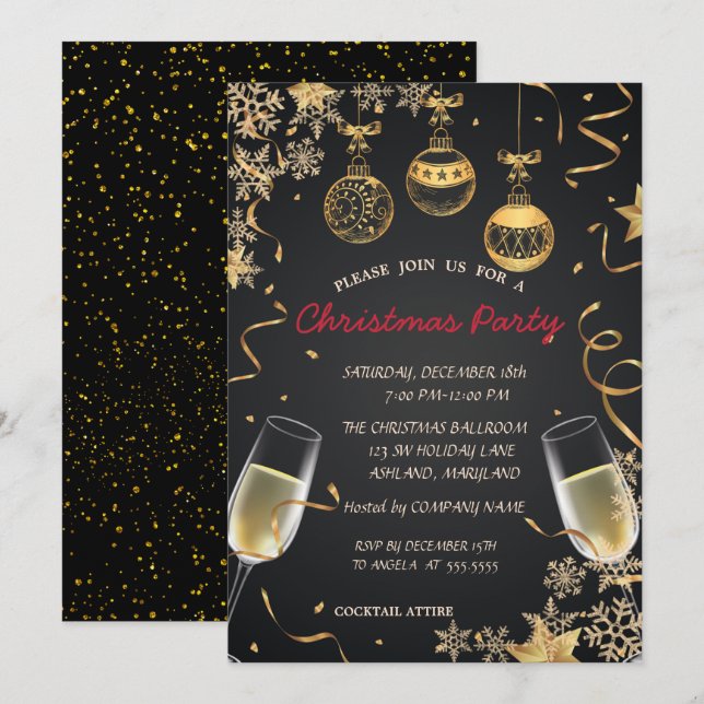 Snowflake,Balls,Confetti Corporate Christmas Party Invitation (Front/Back)
