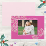 Snowflake Berry Bling Elegant Christmas Photo Holiday Card<br><div class="desc">This Christmas colour trend is all about the pink. Personalise these elegant flat Christmas cards by adding your name in a modern white font at the lower left then add your photo to the centre of the design on a background of deep berry pink and elegant faux glitter pink snowflakes...</div>