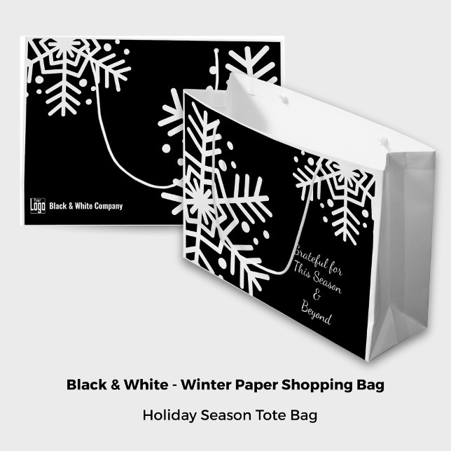 Snowflake Black & White Motto Company Logo Name Large Gift Bag (Snowflake Black & White Motto Company Logo Name Large Gift Bag)