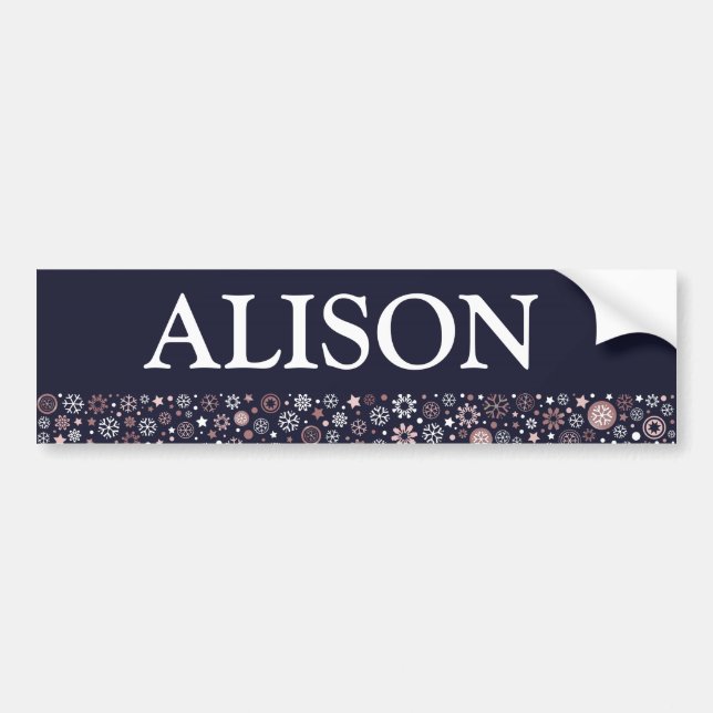 Snowflake blue and pink gold white xmas add name  bumper sticker (Front)