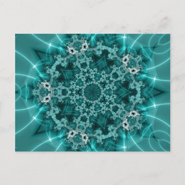 Snowflake | Blue and White Fractal Art Postcard (Front)