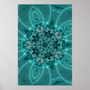 Snowflake   Blue and White Fractal Art Poster
