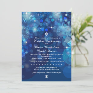 Snowflake Blue Bokeh Winter Bridal Shower Invitation