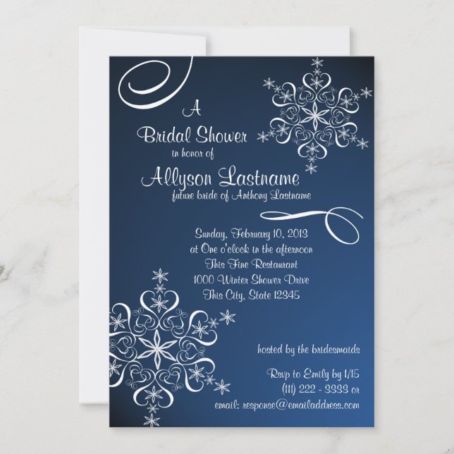 Snowflake Blue Bridal Shower Invitation (Front)