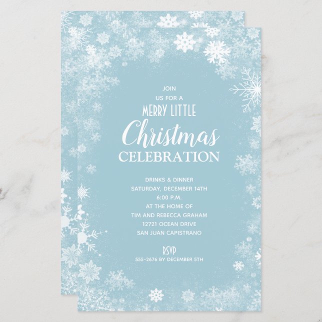 Snowflake Blue Christmas Holiday Budget Invites (Front/Back)