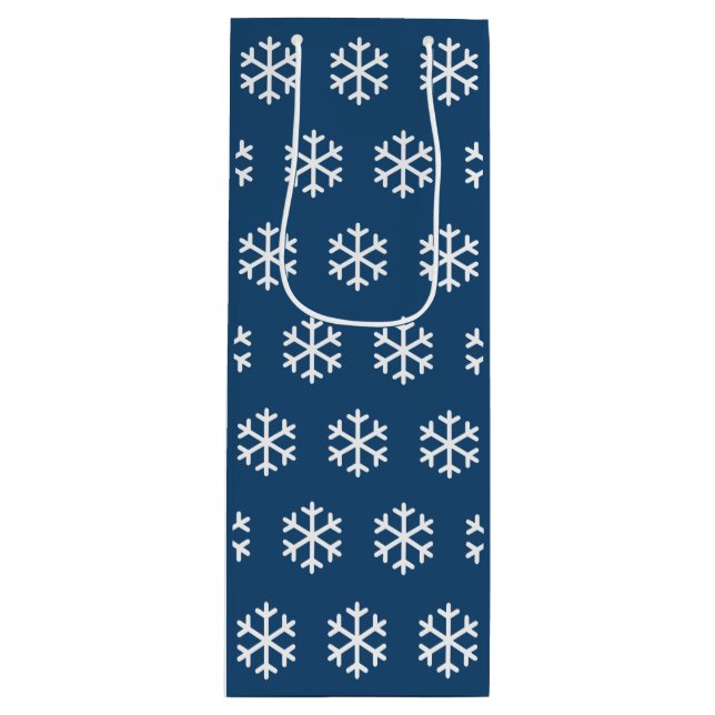 Snowflake Blue Christmas Wine Gift Bag (Front)