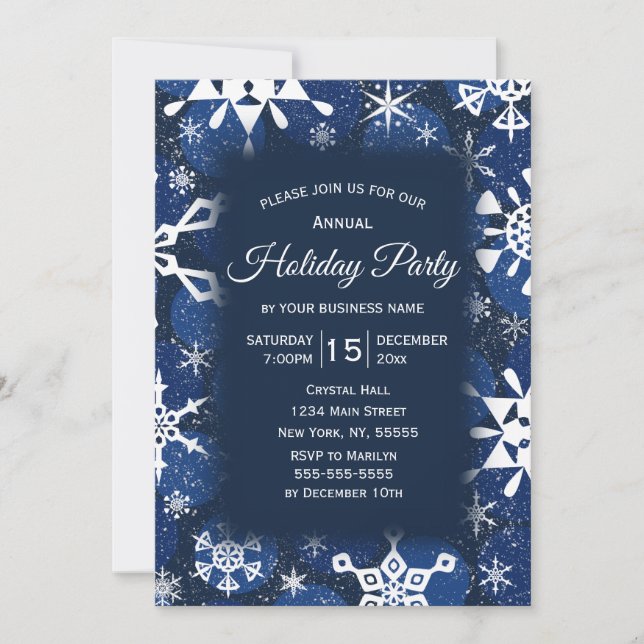 Snowflake Blue Corporate Holiday Party Invitation (Front)