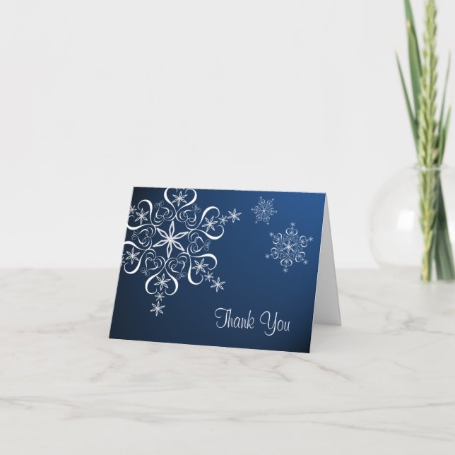 Snowflake Blue Elegance Thank You Card (Front)