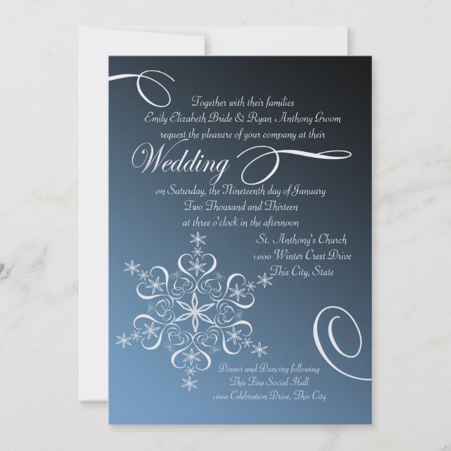 Snowflake Blue Elegance Winter Wedding Invitation (Front)