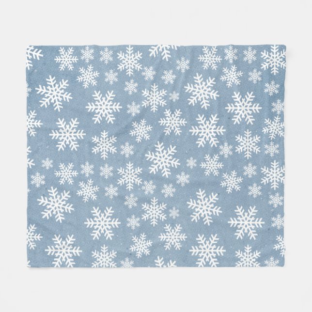 Snowflake Blue Holiday Winter Snow Pattern  Fleece Blanket (Front (Horizontal))