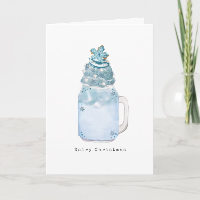 Snowflake Blue Jar Milkshake Dairy Christmas  Holiday Card (Front)