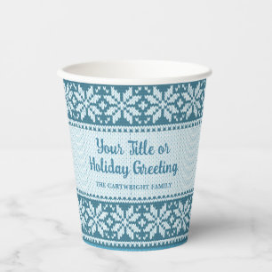 Snowflake Blue Nordic Sweater Personalised Paper Cups