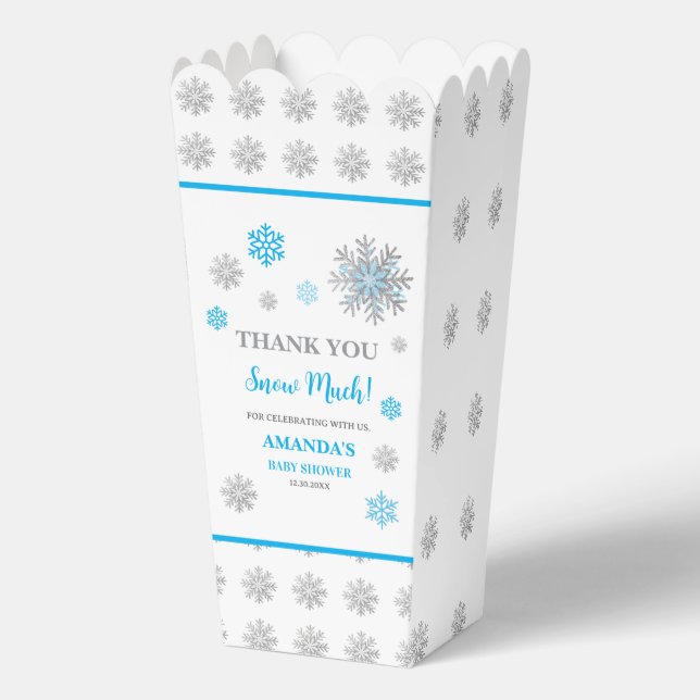 Snowflake Blue & Silver Glitter Winter Baby Shower Favour Box (Back)