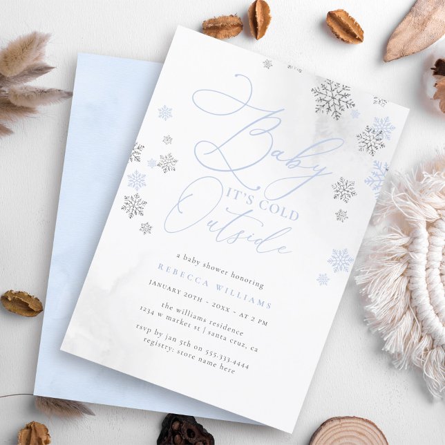 Snowflake Blue & Silver Glitter Winter Baby Shower Invitation (Creator Uploaded)