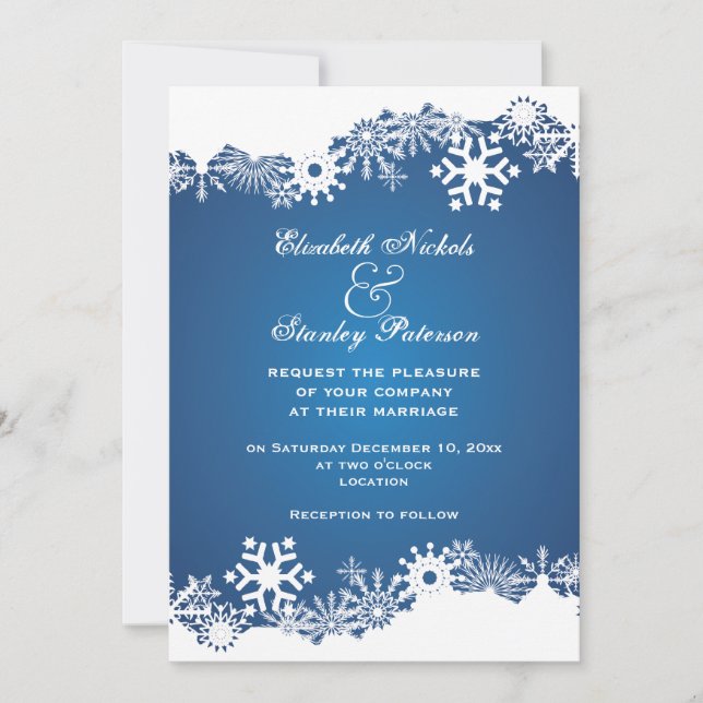 Snowflake blue white winter wedding invitation (Front)