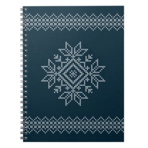 Snowflake blue xmas knitting pattern notebook