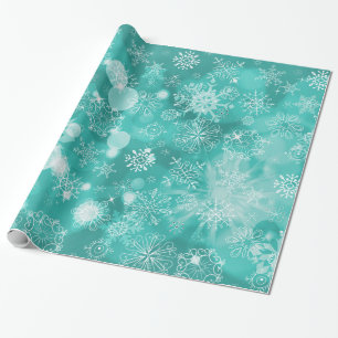 Snowflake Bokeh Teal Wrapping Paper
