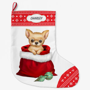 Snowflake Border Chihuahua Puppy Gift Surprise Large Christmas Stocking