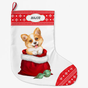 Snowflake Border Corgi Dog Gift Surprise Large Christmas Stocking