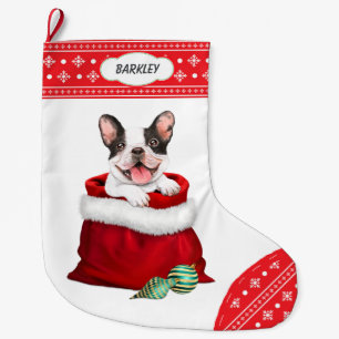 Snowflake Border French Bulldog Gift Surprise Large Christmas Stocking