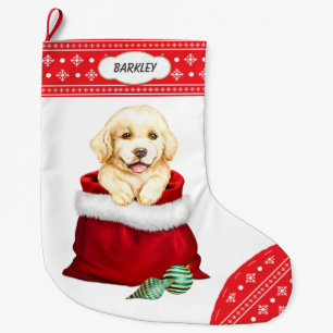 Snowflake Border Golden Retriever Gift Surprise Large Christmas Stocking