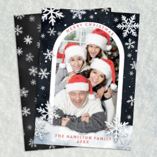 Snowflake Border Merry Christmas Family Photo Card