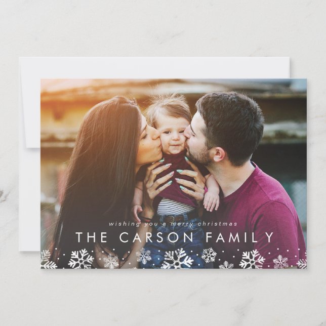 Snowflake Border Photo Card with Holiday Letter (Front)