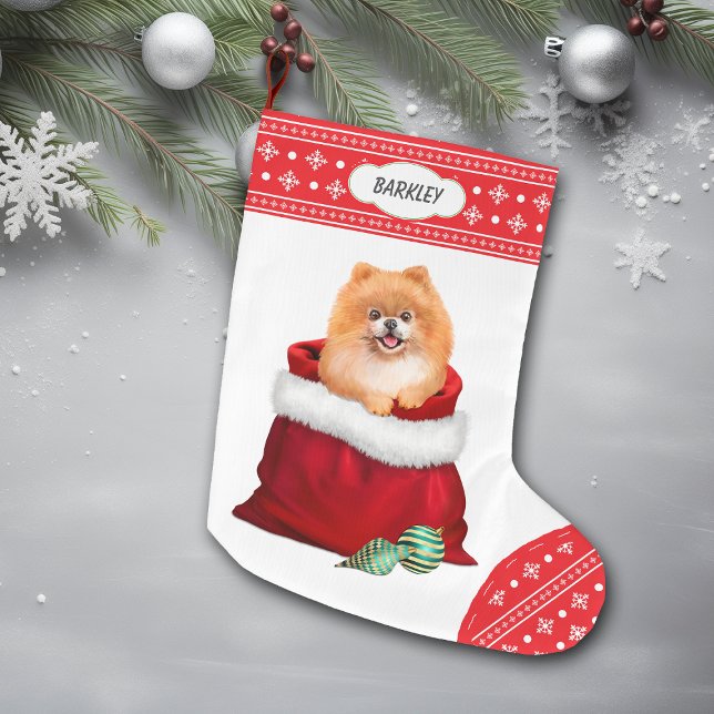 Snowflake Border Pomeranian Gift Surprise Large Christmas Stocking (Creator Uploaded)