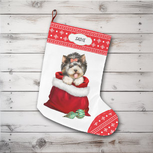 Snowflake Border Yorkie Gift Surprise Large Christ Christmas Stocking