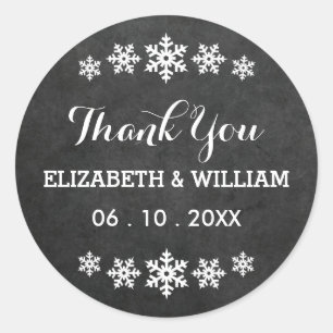 Snowflake Bordered Chalkboard Wedding Thank You Classic Round Sticker