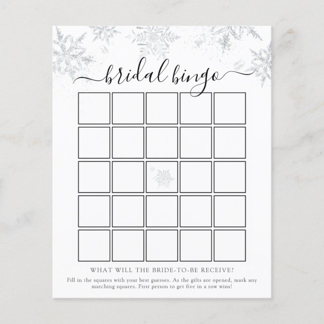 Snowflake Bridal Shower Bingo Game Card (Front)
