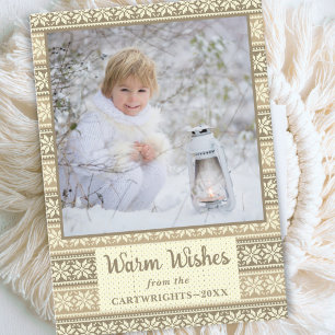 Snowflake Brown Nordic Sweater Photo Warm Wishes Holiday Card