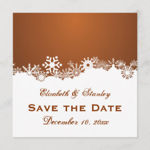 Snowflake brown winter wedding Save the Date